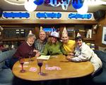 After we eat the ice-cream and the champagne runs out, we celebrate my birthday with fine wine and silly hats.  *Photo by Rick