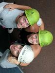 Dustin, Greg and Cherie preparing to climb the 75 foot climbing wall inside GameWorks.  Come on, do we really need the plastic helmets?