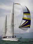 Cassiopeia in the Banderas bay Regatta.  Click this photo to see it closer.  I am on the bow of the boat filling the spinnaker with hot air.  