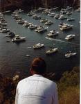 Greg wearing his Cassiopeia T-shirt looking at the harbor in Catalina.