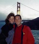 Cherie and Sean sailing with the Golden Gate Bridge behind them.