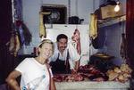 Kristi with the local butcher.  It's enough to make me (a huge carnivore by nature) want to become a vegetarian.