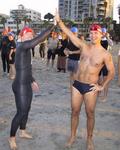 One last "high five" between Kevin and Justin before the race starts.