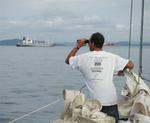 Greg looking for boats as we enter the Panama Canal.