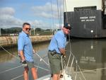 Rennie and Nick making sure Scirocco stays in the center of the lock.