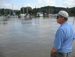 Rennie looking at the Pedro Miguel Yacht Club in the middle of the Canal.