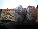 Silly signs dot the docks of the dive shops on Cayman Brac.