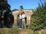 Cherie and Greg in front of the town bridge.