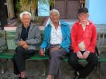 Three men and a bench.