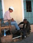 Getting a shoe shine.