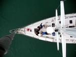 From the top of the mast Cherie photographs the crew of S/V Bob.