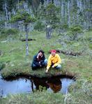 Isabelle and Dave hiking through the spongy marsh.