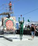 Green guy on the zip line.