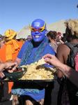 This blue guy makes sure none of the ladies goes hungry.