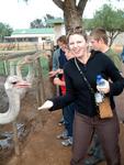 Kristi makes a face at the giant bird.