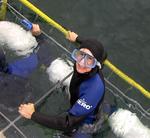 Carter is all smiles in the shark cage.  *Photo by Dom.