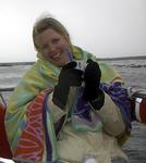 Kristi drinks soup to keep her warm on the boat ride home.  *Photo by Dom.