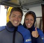 Cherie and Dom try to blend in with the seals.