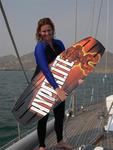 Cherie, a little wet after wake-boarding behind Al's dinghy. *Photo by Jean.