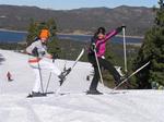 Jean and Cherie try to do the "kick-turn" (invented by Jack Tripper) at Snow Summit in Big Bear, CA. *Photo by Lisa.