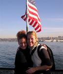 Cherie and Jean on the boat ride over to the Midway.  We love to be patriotic early in the morning. *Photo by Greg.