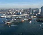 An aerial photo of Midway's last voyage courtesy of the US Navy.