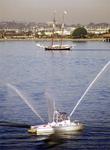 A fireboat with the California in the background. *Photo by Jean.