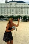 I'm dancing on Copacabana Beach to Barry Manilow's song "Copacabana."