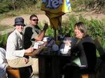 Jill, Amir and Renee enjoy a morning cup of coffee in Swaziland.