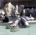 The marble boulders in this fountain are from California's "Gold Country."