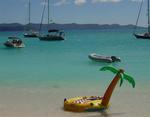 We swam our inflatable island into Soggy $ Bar.