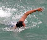 Phil swims against 35 knot blasts of wind.