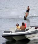 Tearing it up on water-skis.