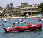 Red, white and blue boats.