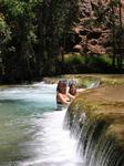 Cherie and Lisa play in the water.