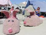 Margaret and Cherie love their bunny slippers.