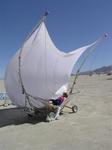 Margaret sails away in a hammock.