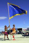 Cherie and Jean with the Cassiopeia battle-flag.