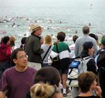 Spectators cheer on the athletes.