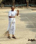 Perhaps someone should donate a new broom to this monk.