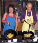 Edna goes for the omelet; Yorham goes for the scrambled eggs.