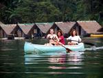 The ladies paddle out to join us.