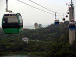 The cable-car ride to the island of Sentosa.