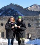 Cherie and Scott with a bottle of "Great Wall" red-wine.