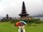 Cherie and Margaret by the Bedugal Hindu-Buddhist temple.