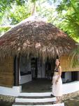 There's our hut, covered in flower petals.