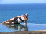 Cherie at the edge of the infinity pool near Mick's Place in Bingin, near Ulu Watu, Bali.