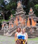 Hannah and Cherie in matching Cookie Monster shirts at Pura Goa Lawah, Bali (Bat Cave Temple.)