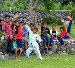 Little boys wave hello.