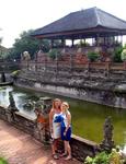 Cherie and Hannah by the floating pavillion in Klungkung, Bali.